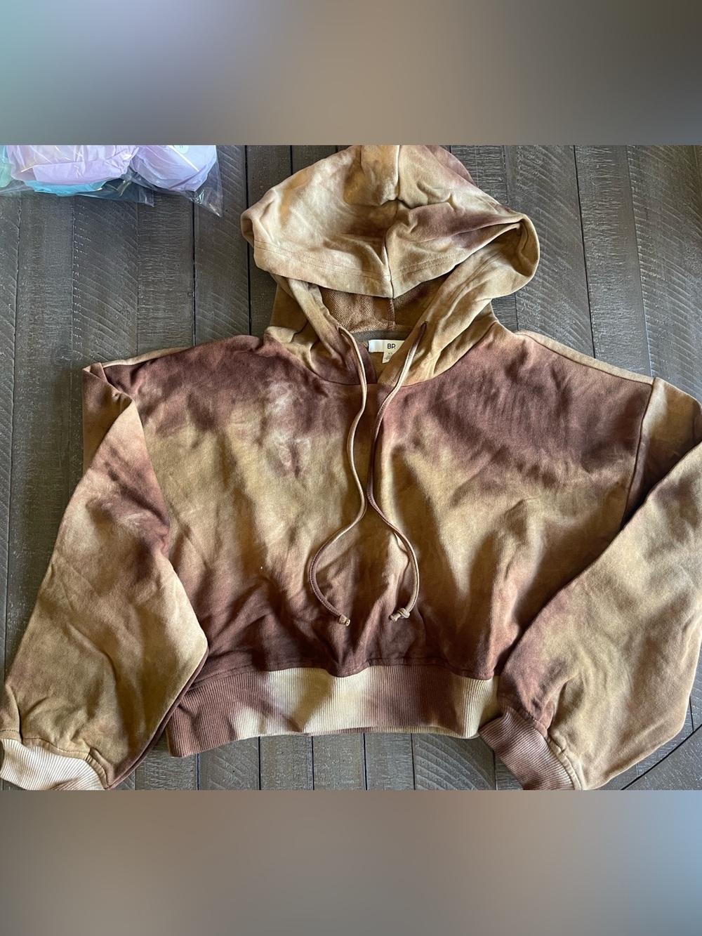 bp Cropped Tie-Dye Hoodie in Brown and Cream
